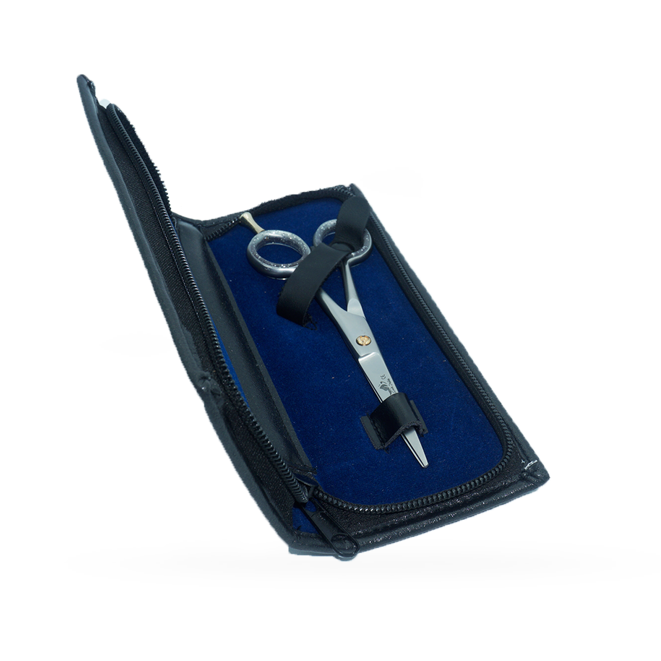 Forbici parrucchiere 16.5 cm guarnizione blu con custodia in pelle 1003 - 18