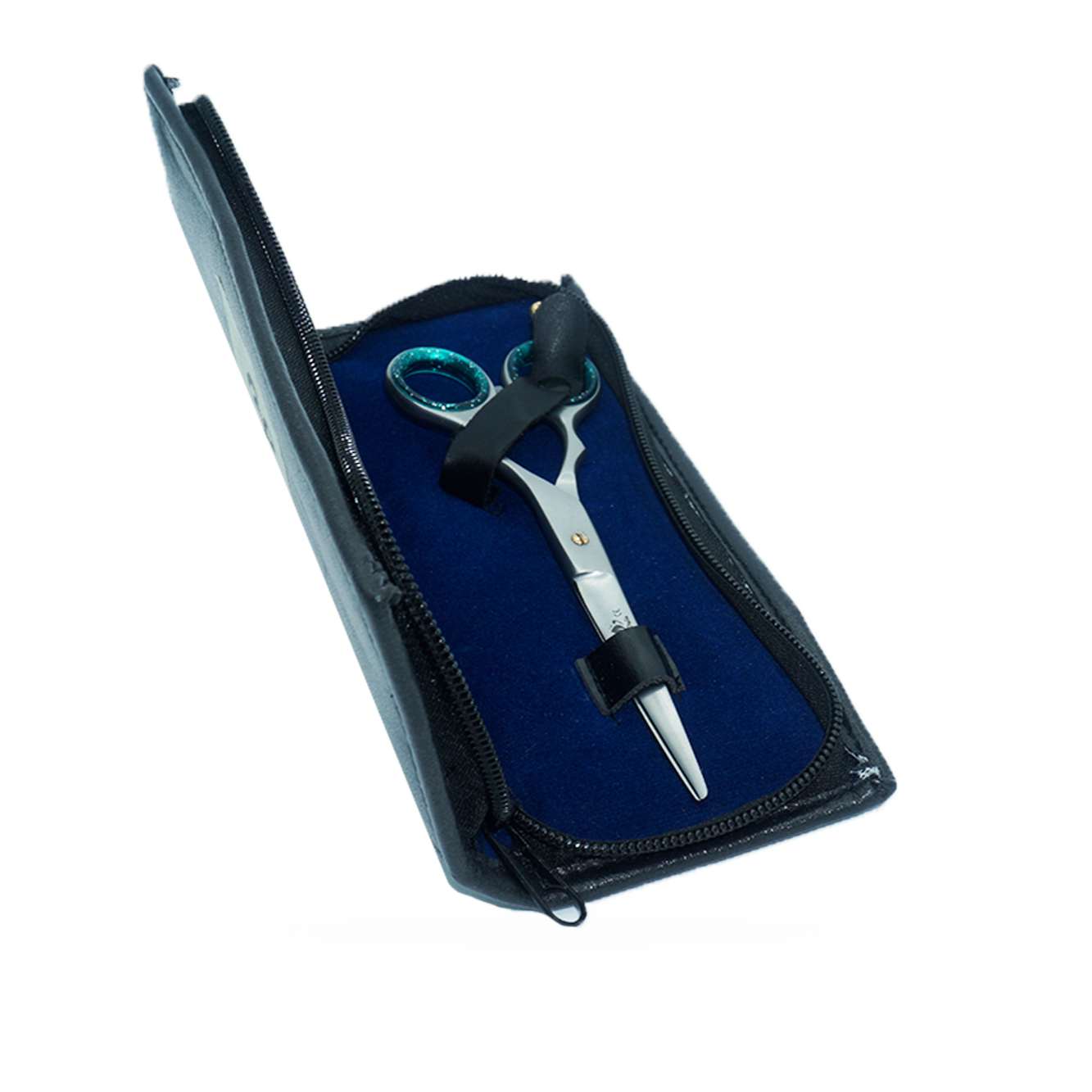 Forbici parrucchiere 16,5 cm guarnizione verde scuro con custodia in pelle 1003 - 12