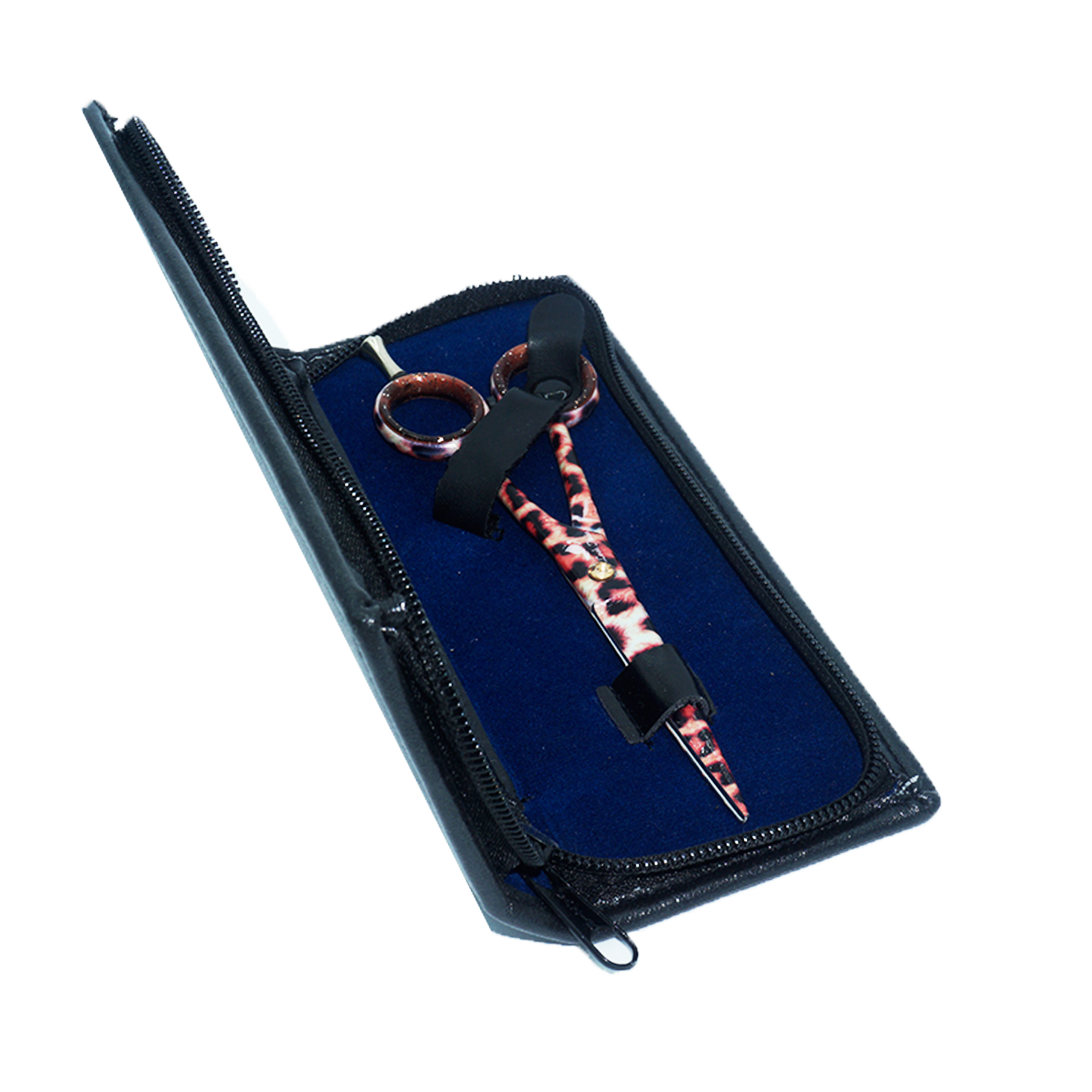 Forbici parrucchiere 16,5 cm smalto maculato con custodia in pelle 1003 - 15
