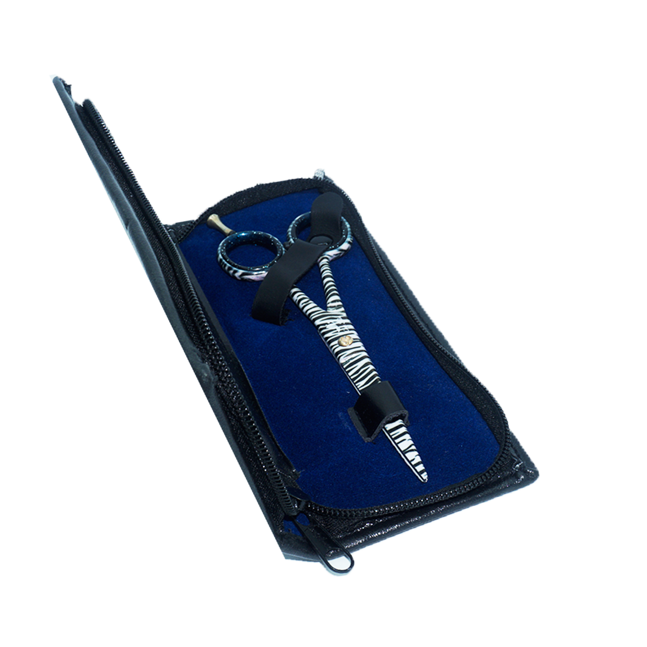 Forbici parrucchiere 16,5 cm smalto zebrato con custodia in pelle 1003 - 17