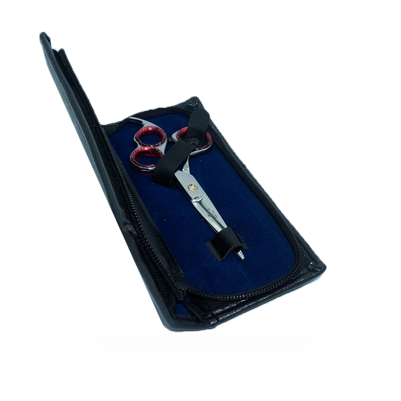 Forbici parrucchiere 16,5 cm guarnizione fucsia 3 anelli con custodia in pelle 1003 - 9