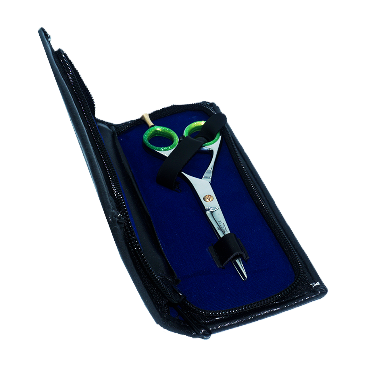 Forbici parrucchiere 16,5 cm guarnizione verde acido con custodia in pelle 1003 - 10